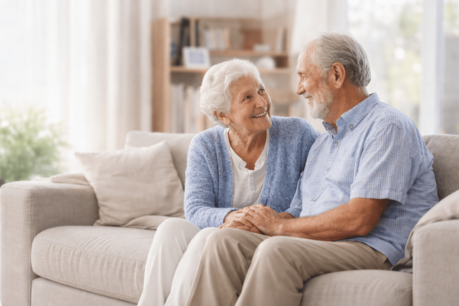 Senior receiving compassionate home care from a caregiver